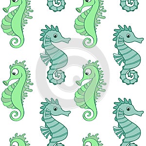 Seamless pattern, drawn seahorses in pastel colors. Doodles, decor for children\'s textiles