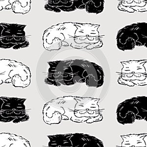Seamless pattern of drawn sleeping cats