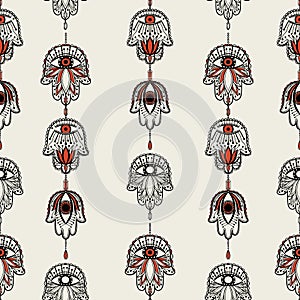 Seamless pattern dream catcher.Vintage bohemian drawing style