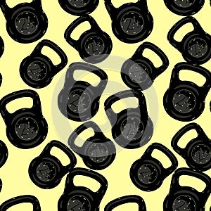 seamless pattern dumbbell tool for pulling muscle. vector illustration