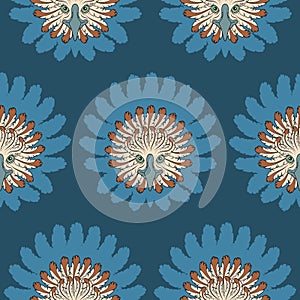 Seamless pattern with eagle head and feathers. Abstract vector background.
