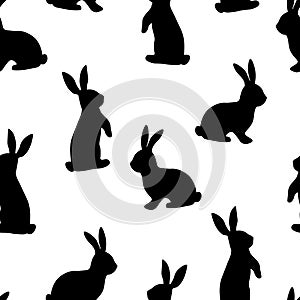 Seamless pattern easter bunny silhouettes vector illustration