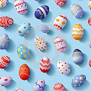 Seamless pattern of easter colorful eggs painted with multi-colored patterns