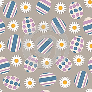 Seamless pattern with Easter eggs and chamomiles. Vector illustration