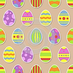 Seamless pattern with easter eggs stickers icons in flat style for Easter holidays design.