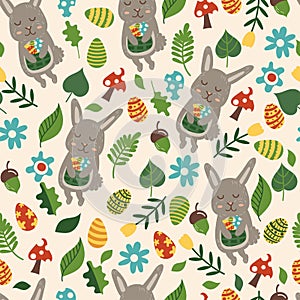 Seamless pattern for easter theme with cute cartoon