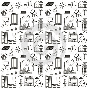 Seamless pattern with eco city line icons.