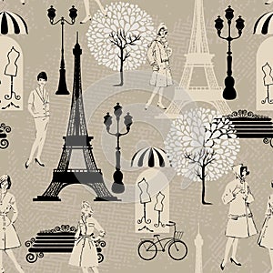 Seamless pattern - Effel Tower, street lights