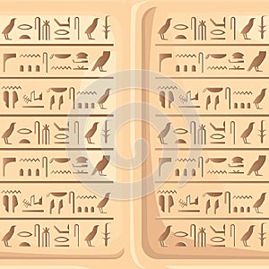 Seamless pattern of Egyptian hieroglyphics on stone plate ancient script vector illustration on white background web site page and