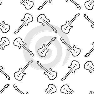 Seamless pattern from electric guitar black contour lines on the