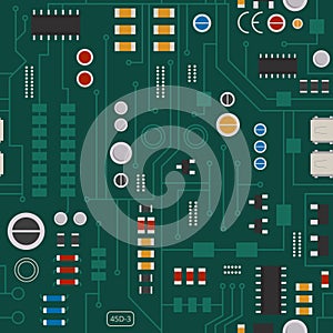 Seamless pattern of electronic circuit with diodes, chips
