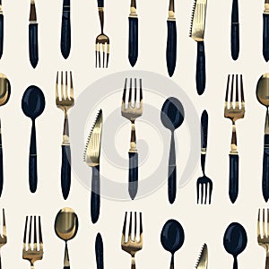 Seamless Pattern of Elegant Cutlery on Neutral Background