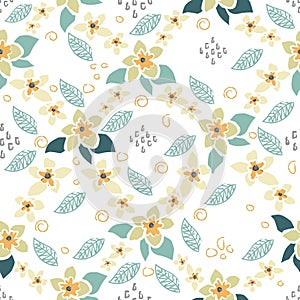 Seamless Pattern With Elegant flowers. Pastel Coloring. Scandinavian Hand Drawn Style