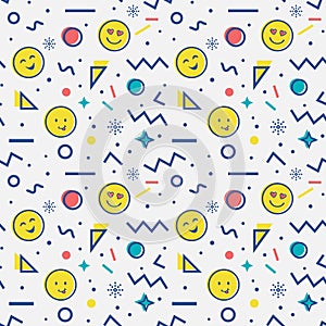 Seamless pattern with emoji in memphis style.