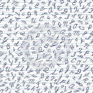 Seamless pattern with English cursive letters. photo