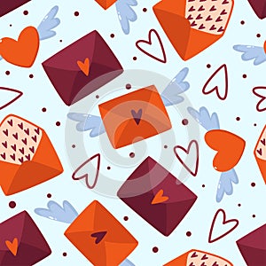 Seamless pattern with envelopes for valentine`s day - vector illustration, eps