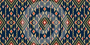 Seamless pattern ethnic abstract background round ikat patterngeometric curve photo