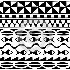 Seamless pattern in ethnic style. Ornamental element African theme. Set of vintage decorative tribal border. Traditional Maori