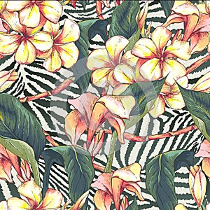 Seamless pattern with exotic flowers