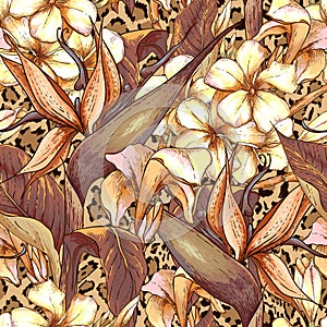 Seamless pattern with exotic flowers