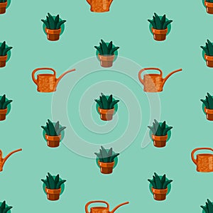Seamless pattern with exotic home plants. Teamplate for scrapbook, poster, textile and wallpapers.