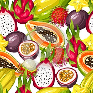 Seamless pattern with exotic tropical fruits. Illustration of asian plants