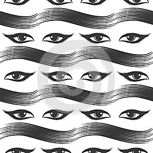 Seamless pattern with eyes and mascara