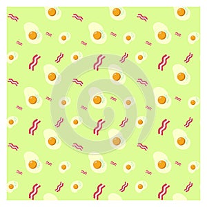 Seamless pattern for fabric or poster. Good nutrition. Eggs and bacon for Breakfast. Balanced diet.