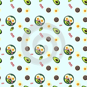 Seamless pattern for fabric or poster. Repeat healthy Breakfast with avocado. Good nutrition.