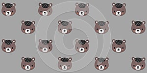 Seamless pattern of faces of baby bears. . Vector.