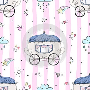 Seamless pattern with fairy tale carriage vector illustration