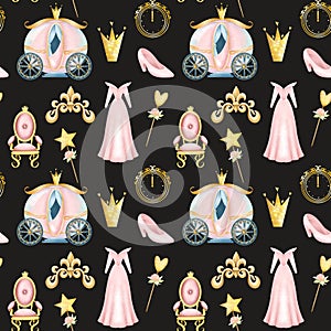 Seamless pattern of fairy tale princess elements