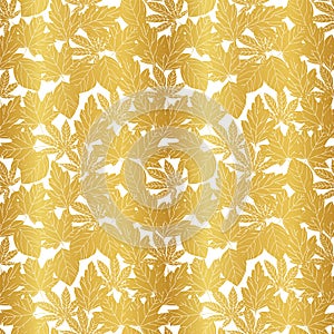 Seamless pattern with fall leaf, abstract golden leaf texture on white background design