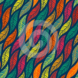 Seamless pattern of falling colored leaves