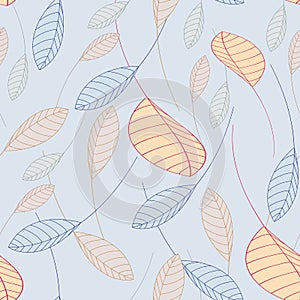 Seamless pattern falling leaves on a blue background