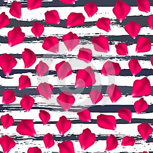 Seamless pattern falling rose petals
