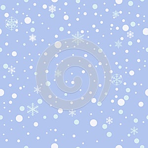 Seamless pattern. Falling snow, snowflakes background. Blue. Vector.