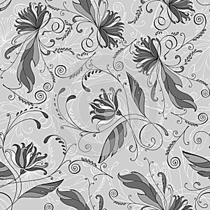 Seamless pattern with fancy flowers and leaves.