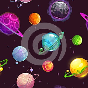 Seamless pattern with fantasy cartoon planets