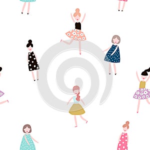 Seamless pattern with fashion girls. Modern style flat background.