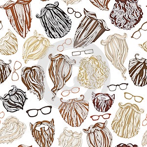 Seamless pattern of fashion man beards and eyeglasses.