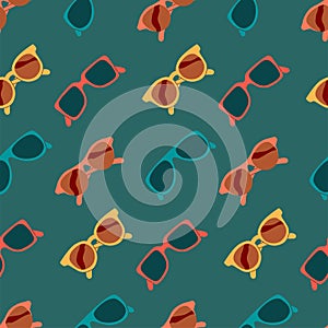 Seamless pattern of fashion, summer, beach sunglasses for women. Front view of sun eyewear.