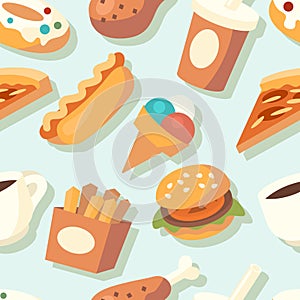 Seamless pattern with fast food icons