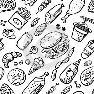 Seamless pattern with fast food products