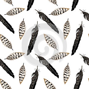 Seamless pattern with feather and arrows in vector