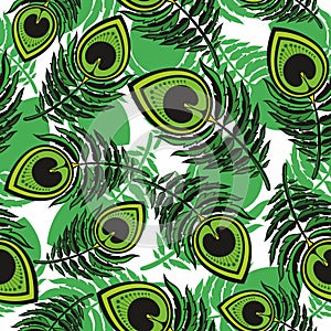 Seamless pattern with feathers peacock