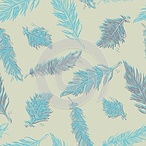 Seamless Pattern with Feathers. Vintage Artistically hand drawn