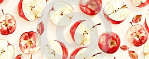 Seamless pattern featuring apple slices for background, creating a fresh and