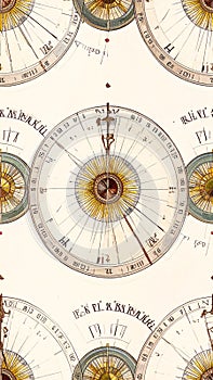 Vintage Clock Faces Seamless Pattern Background