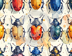 Vibrant Watercolor Beetle Pattern